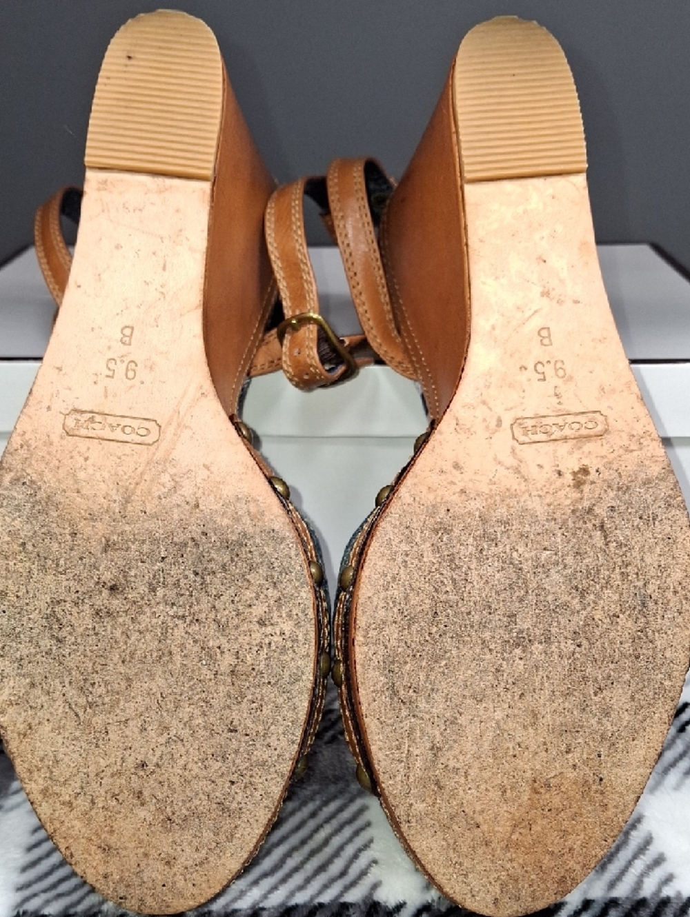 Vintage Coach Denim Patch Espadrille Wedges - Brown/Blue - Picture 12 of 17